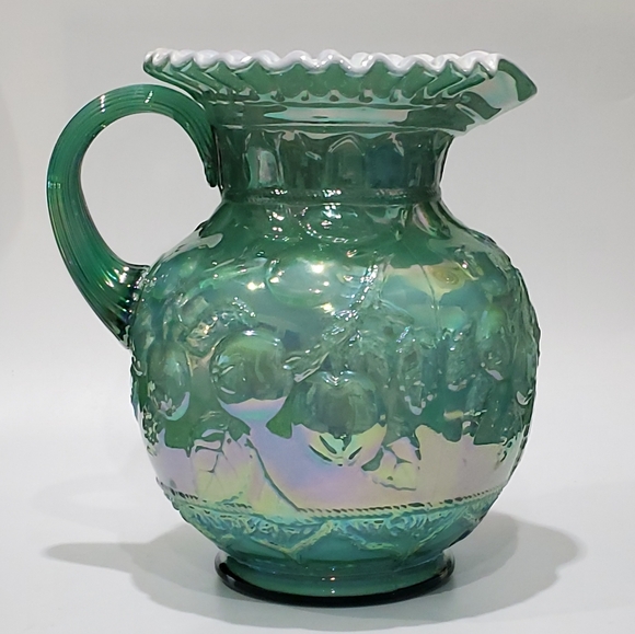 Fenton 95th Museum Collection Irredescent Apple Tree Green Overlay Pitcher - Picture 15 of 16